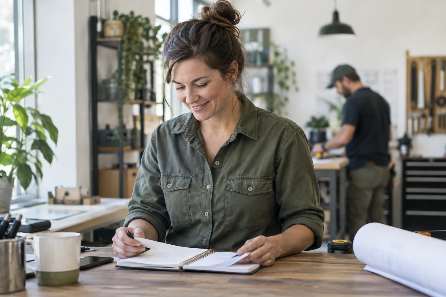 A service business owner planning her working day